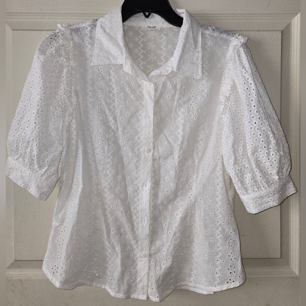 Splendid White Eyelet Blouse Sz  Medium